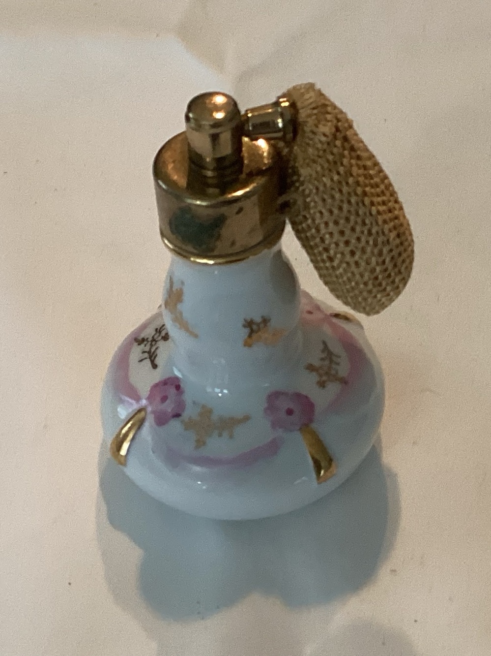 Vtg. Porcelain perfume atomizer bottle mid-20th century, vanity accessory